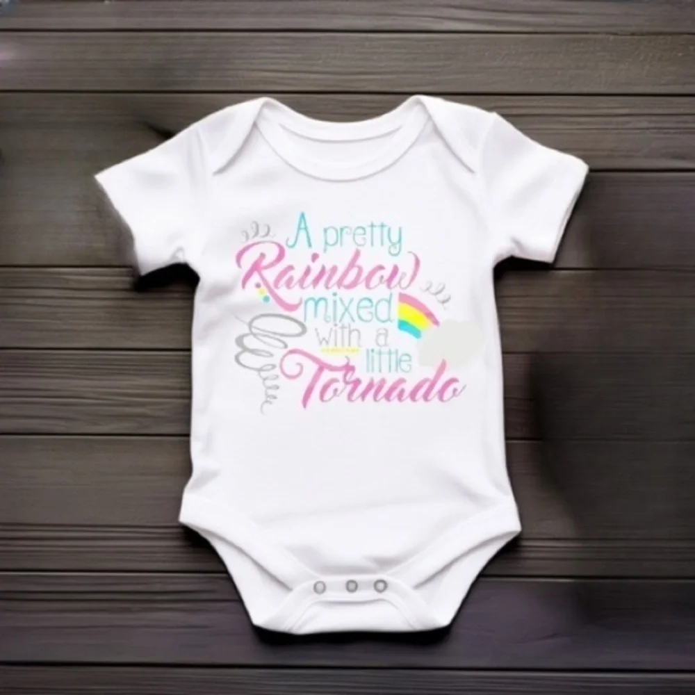 A Pretty Rainbow With A Little Tornado White Baby Onesie